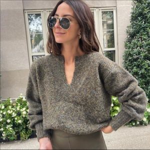 Something Navy, Split Neck Marled Sweater, Army Green, Unworn